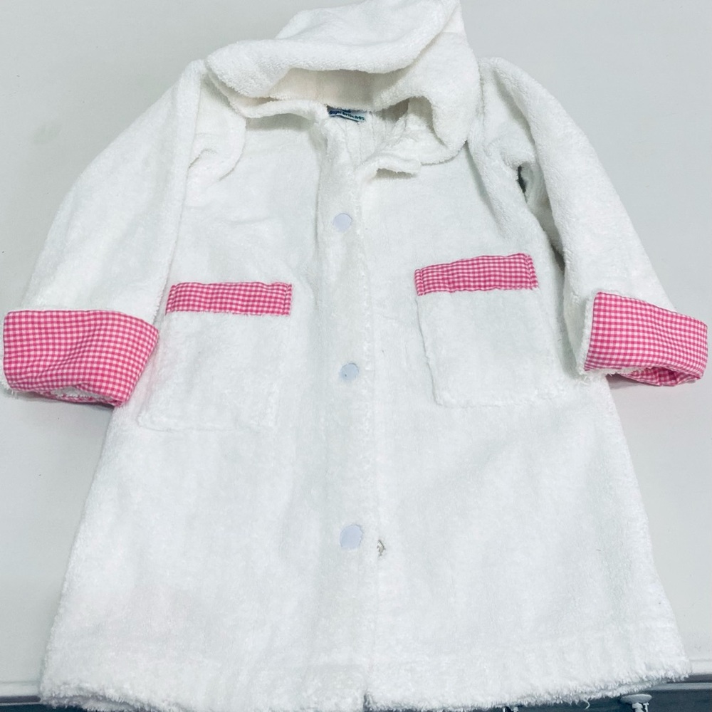 Cozy White and Pink Hooded Kids Pajama Robe